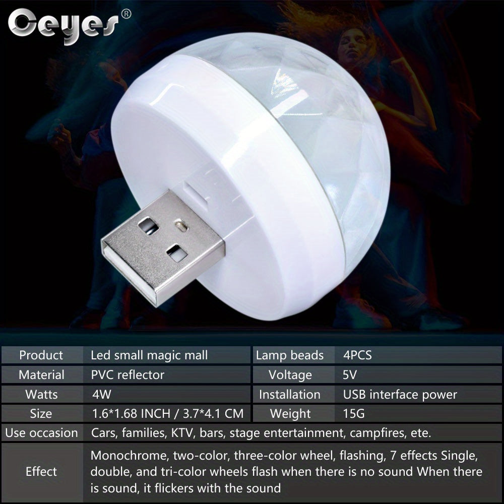 Ceyes Led Small Magic Mall/Disco Party USB Colorful Neon Lights Car LED Ambient Lights Sound Activated Mini Magic Ball Car LED Lights USB Neon Lig