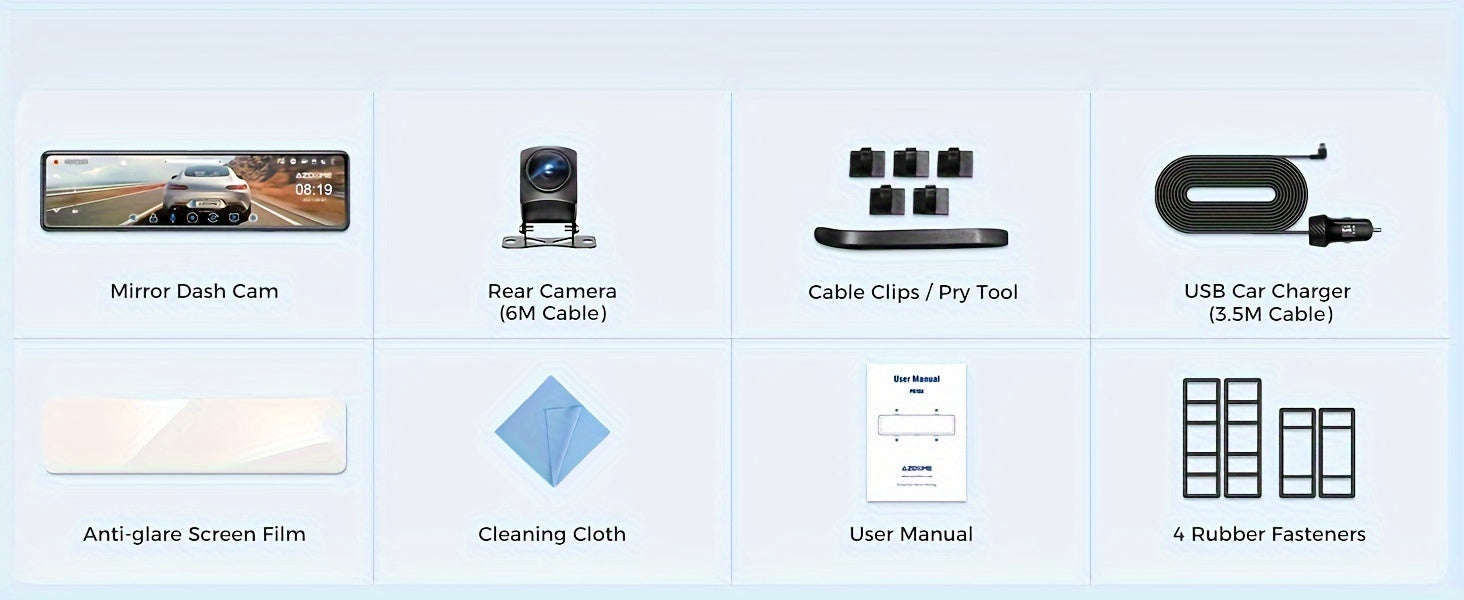 4K AZDOME PG19X  Full Touchscreen Dash Cam 12" with GPS, Split-Screen Display Rear View Mirror Camera, Front and Rear 4K+1080P Dual Car Recorder Built-in Parking Monitor, Night Vision, Loop Recording, 64GB Card, Easy to Insta