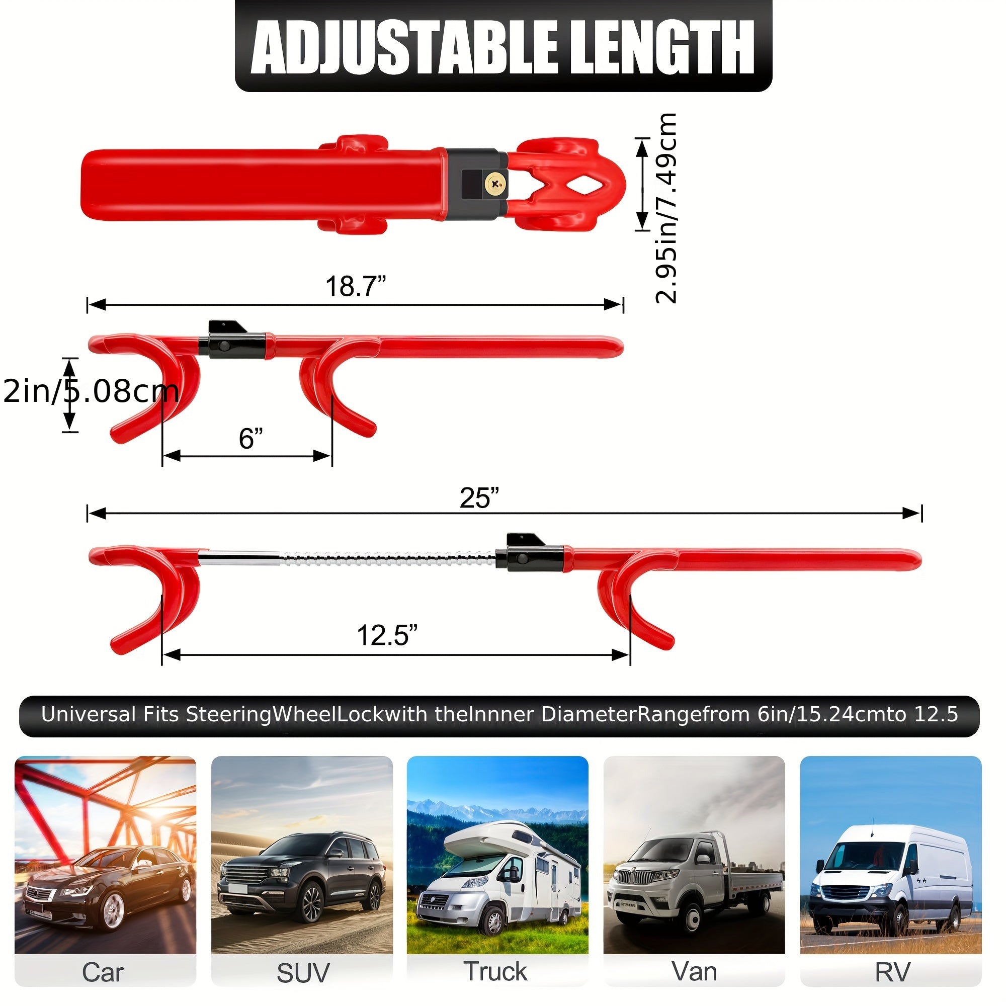 Steering Wheel Lock - Heavy Duty Antitheft Device And Car Security Lock With Adjustable Locking And 3 Keys - Great Vehicle And Truck Deterrent