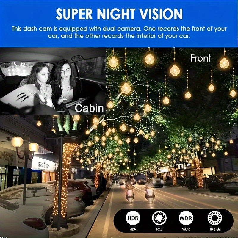 3.16 Inch IPS Screen Dash Cam - Capture Crystal-Clear 1080P Videos with Dual Cameras, IR Night Vision, Wide Angle Lens, G-Sensor, Loop Recording, and Perfect for Cars, Trucks, and SUVs