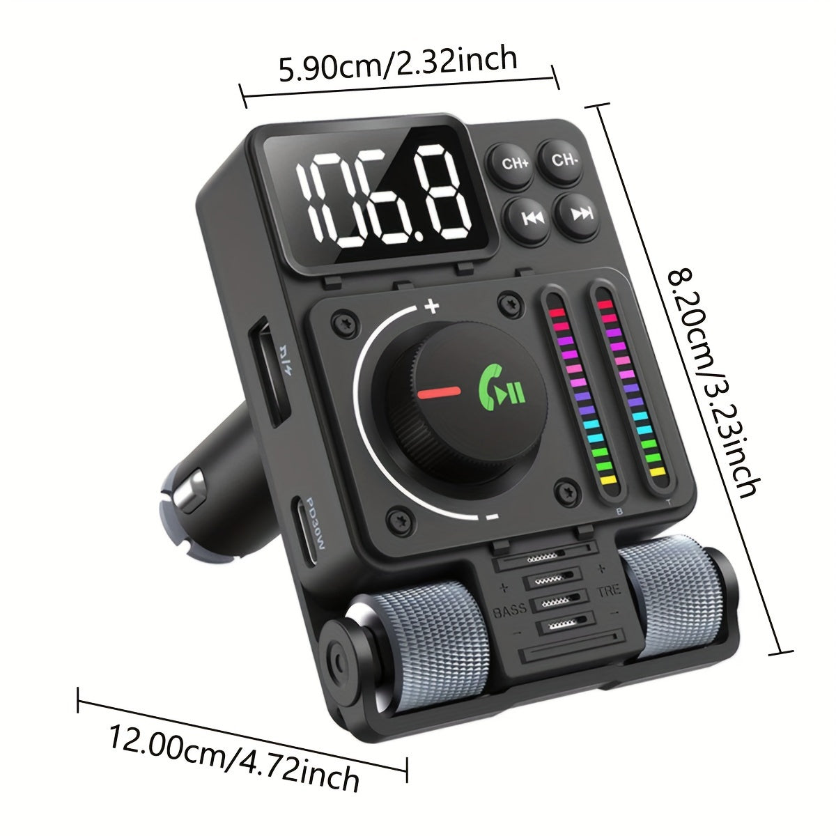 JaJaBor FM Transmitter: Boost Your Car Audio with Treble & Bass Control, 30W Fast Charging, and Hands-Free Wireless Kit