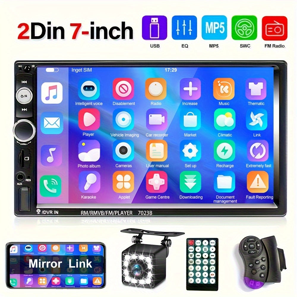 7-Inch HD Touch Screen Car Stereo Radio Audio Double Din BT Car Multimedia Player with Mirror Link USB FM Autoradio+Remote Control +Steering Control