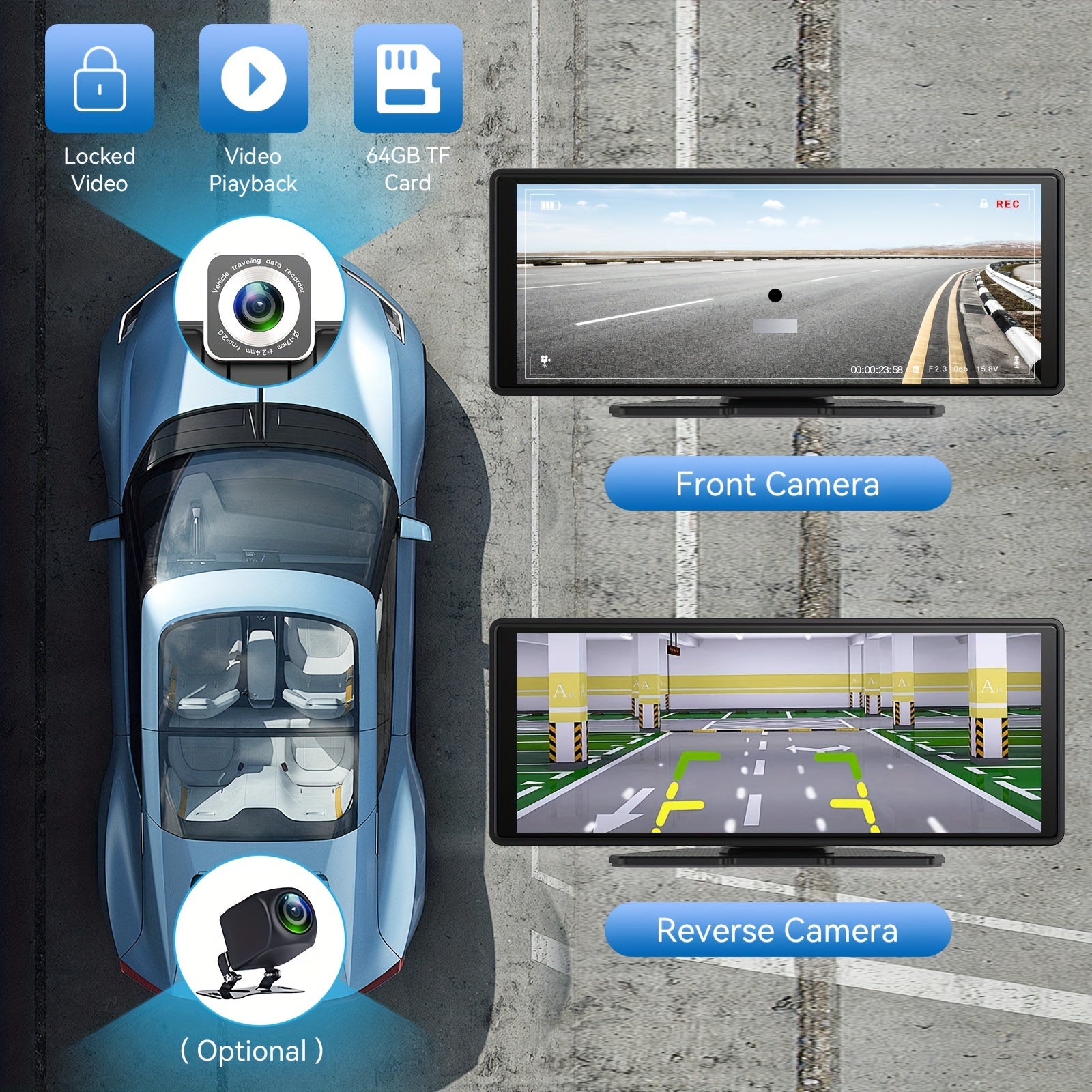 10.26" Wireless CarPlay & Android Auto Screen for Car Stereo - 4K Dash Cam, GPS Navigation, Mirror Link, FM, Phone Holder Replacement, Front Camera, Voice Control, Universal Smart System for ALL Vehicles