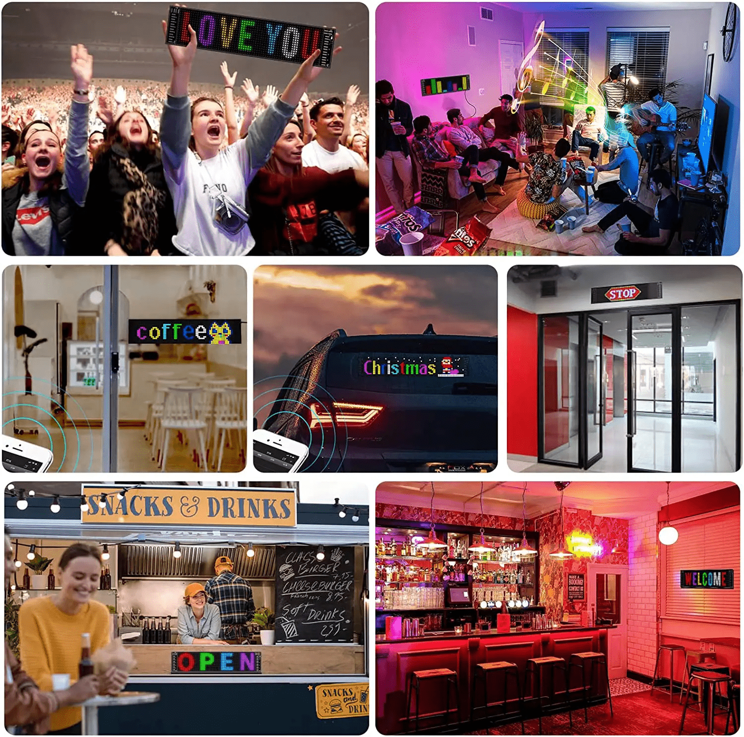 2pcs Multilingual Car LED Matrix Pixel Panel Scrolling Advertising 5V USB Remote Control Car Truck Devil's Eye Signs Light