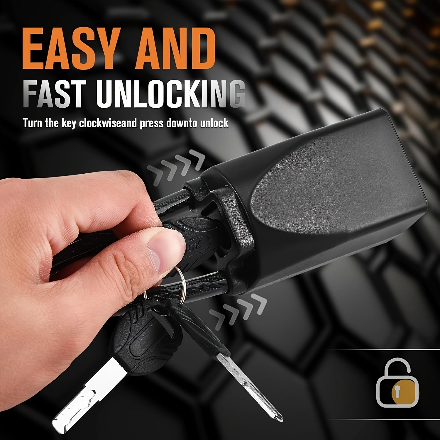 Cut-Resistant Retractable Bold Cable Besper Steel Steering Wheel Lock Anti-Theft Device with Seatbelt Fastener for Car & SUV Security - No Assembly Required