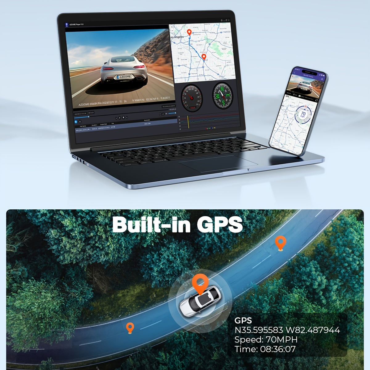 AZDOME GS63H Pro 4K Dash Cam Front And Rear, Built-in GPS, Speed, 5G WiFi Dash Camera For Cars, 2160P UHD 30fps Dashcam With APP, 2.4" IPS Screen, WDR, 64GB Card Included, Super Night Vision, 24H Parking Mode