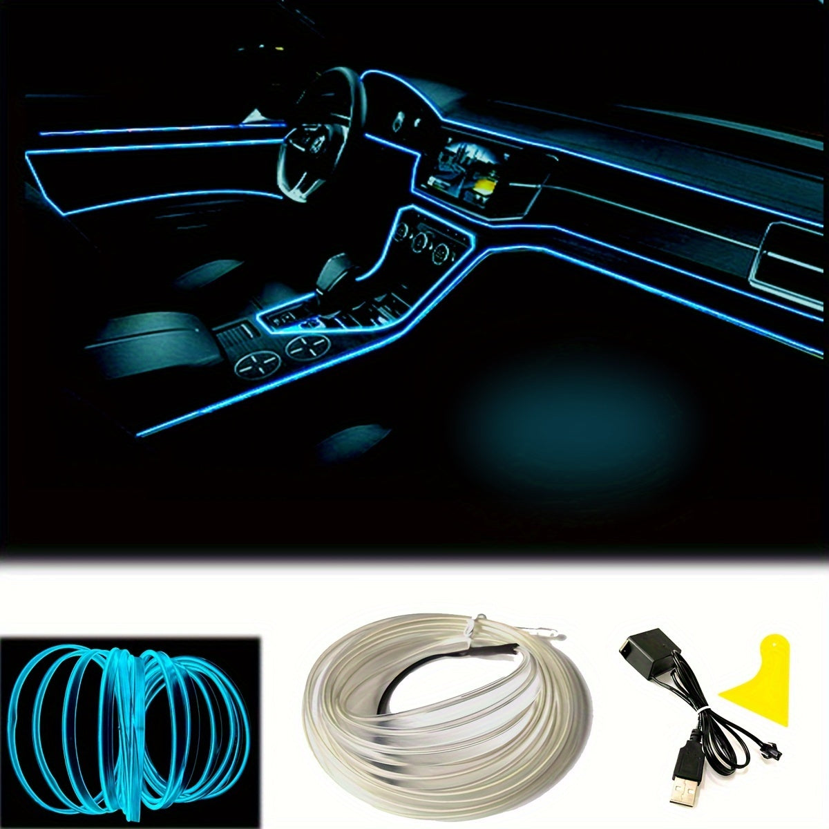 El Wire Pink  Interior Car LED Strip Lights, 10M Neon Wire USB 5V with Fuse Protection for Automotive Car Interior Decoration with 6mm Sewing Edge