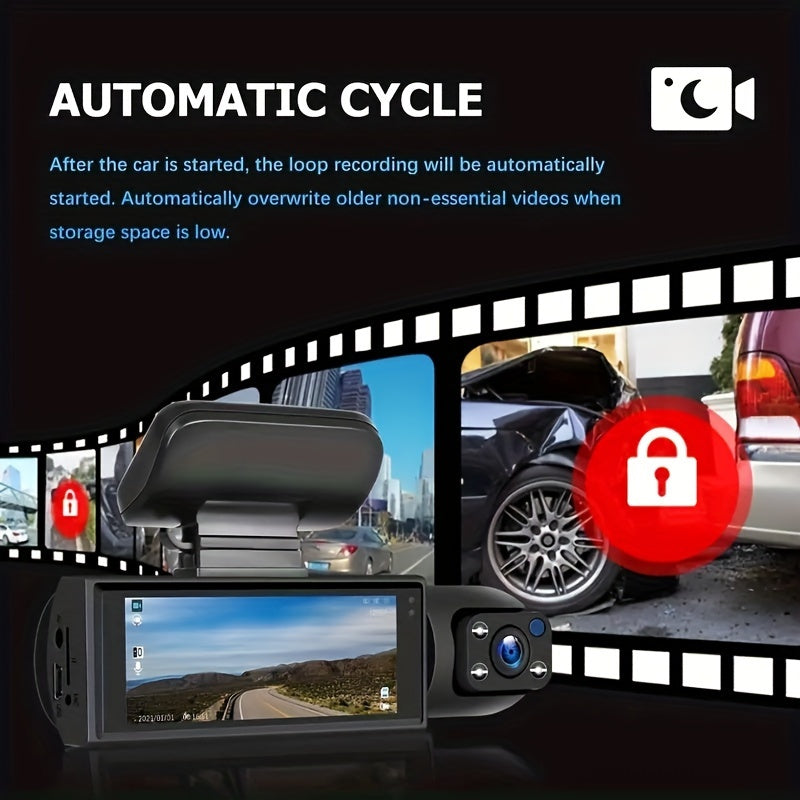 1080P Dual Camera Dash Cam For Cars With IR Night Vision, Loop Recording, And Wide Angle Lens-3.16 Inch IPS Screen, 32GB Card Optional.