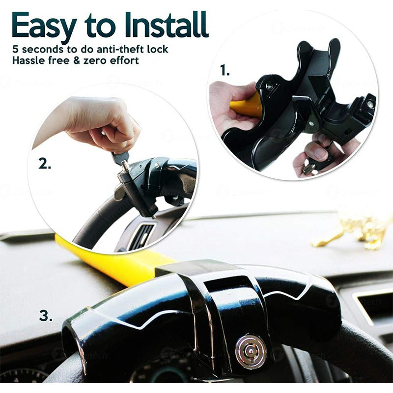 Zone Tech Car Steering Wheel Lock - Premium Quality Strong Durable Heavy Duty Anti-Theft Universal rotary Steering Wheel Lock