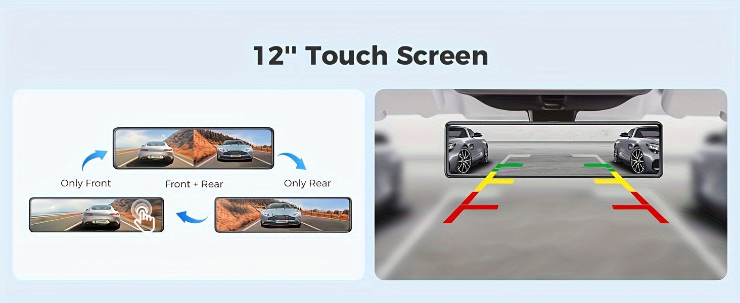 4K AZDOME PG19X  Full Touchscreen Dash Cam 12" with GPS, Split-Screen Display Rear View Mirror Camera, Front and Rear 4K+1080P Dual Car Recorder Built-in Parking Monitor, Night Vision, Loop Recording, 64GB Card, Easy to Insta