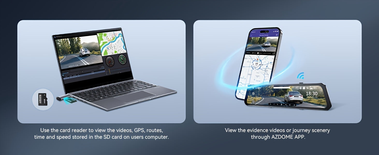 2K UHD Mirror Dash Cam With Backup Cam, AZDOME PG17 12'' Touch Screen Camera for Cars, Front 170° and Rear 150° Wide Visual Angle, Split Screen View Built WiFi, Super Night Vision, Parking Assistance, GPS, WDR, 64G Card Inc