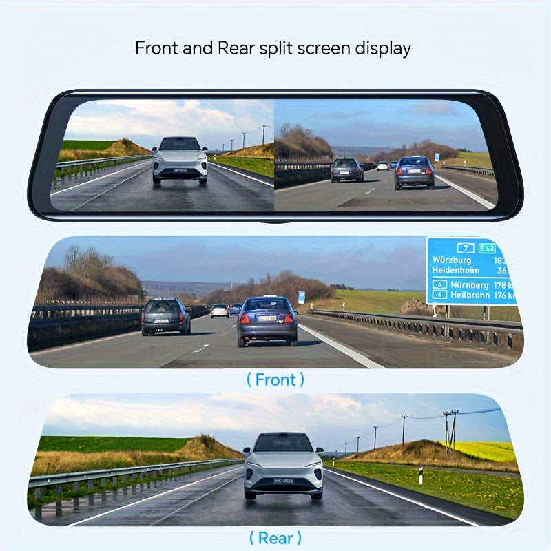 10" 1080P Touch Screen Smart Rear View Mirror Camera - On-Dash Cameras with Front and Rear Dash Cam, 32GB Card, Parking Monitor, Reverse Assist, and Wide Angle Lens for Safe Driving