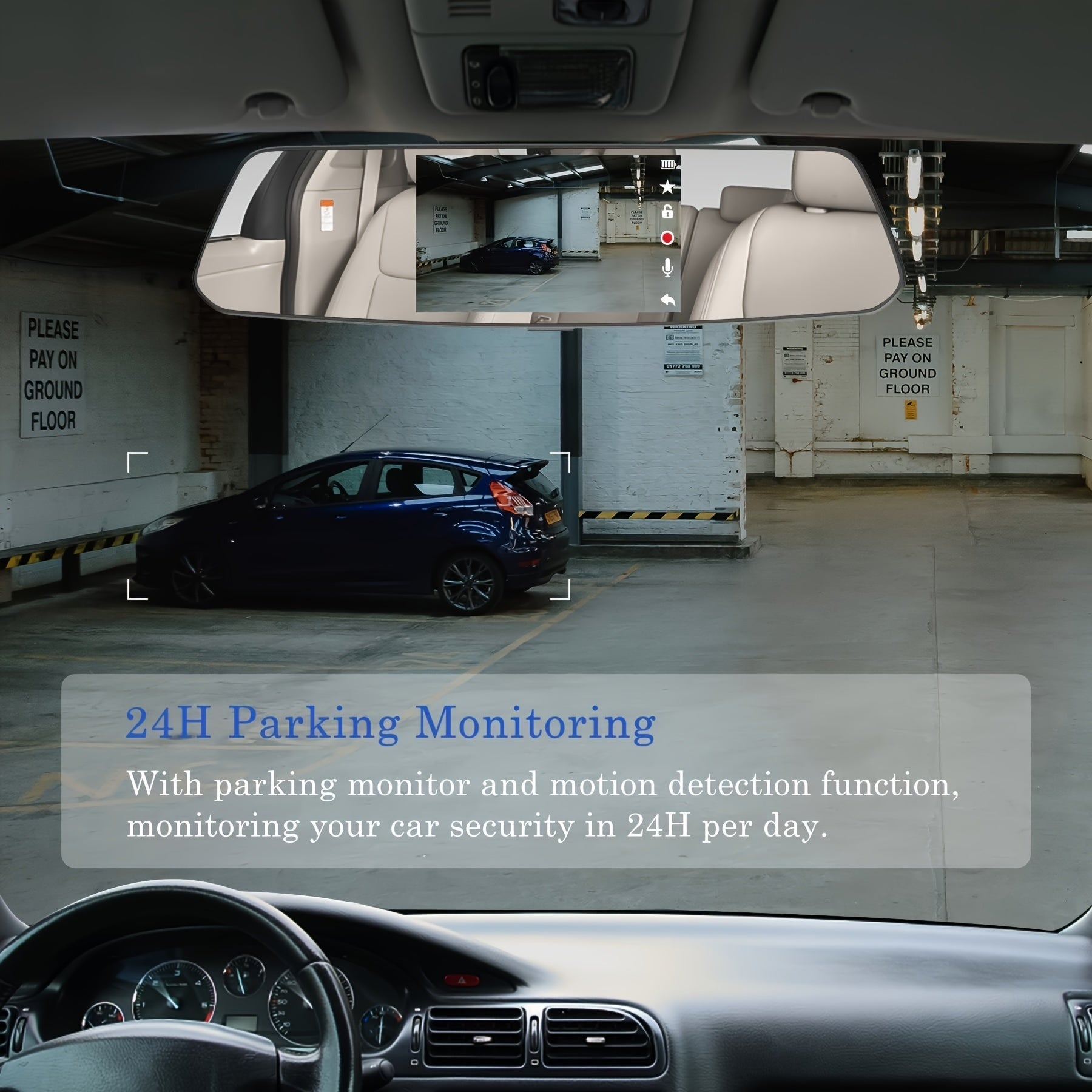 Car Dash Cam 7 Inch Touch Screen Full HD 1080P Rear View Mirror, Wide Angle Car Camera Front Camera 1080P, Rear Camera 1080P