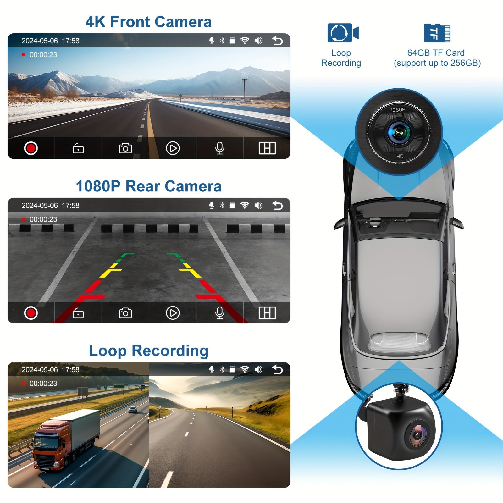 Portable Car Play Screen For Car, 7'' IPS Touch Screen With 4K Dash Cam, Wireless Android Auto Screen, 1080P Backup Camera, Voice Control, Mirror Link, GPS Navigation For Cars, Trucks, SUVs