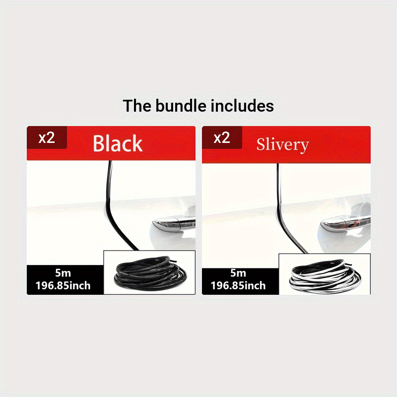 5m Car Door Chrome Molding Decorative Strip Edge Scratches Rear Bumper Protector Cover With Rolled Chrome Molding Decorative Strip To Prevent Scratches, Universal For All Cars