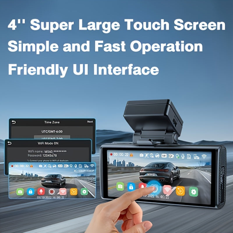 5K M580 Dual Dash Cam - 4-Inch Touch Screen, 150°+140° Wide Angle, 4K Front and 1080P Rear Cameras, Built-in 5G WiFi, GPS, Time-Lapse, 4 Advanced Parking Modes, Screensaver Optional, Easy Installation, Universal Fit for Car