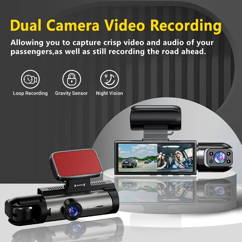 1080P Dual Camera Dash Cam For Cars With IR Night Vision, Loop Recording, And Wide Angle Lens-3.16 Inch IPS Screen, 32GB Card Optional.