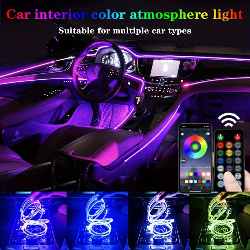 Interior Car LED Strip Lights With Wireless APP And Remote Control, 5 In 1 Ambient Lighting Kits With 236 Inches Fiber Optic, 16 Million Colors Car Neon Lights, Sync To Music