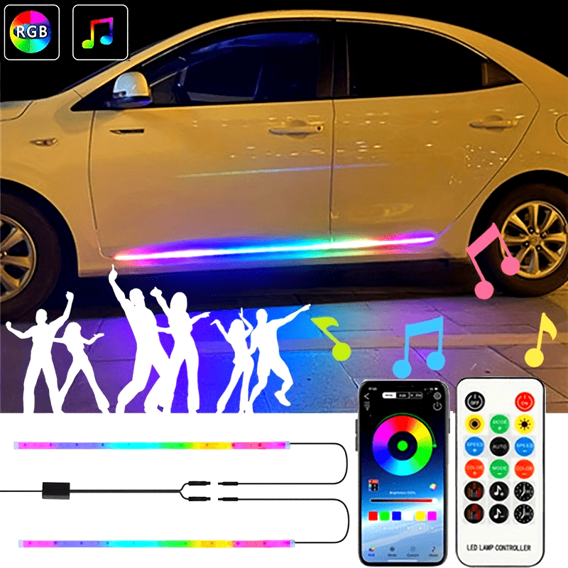 RGB Running Board Lights, Car LED Light Strip, 59/71in Exterior Side Door Skirts Ambient Lighting Dreamcolors, 20 Music Modes, Remote Neon Lights For Trucks SUV Cars Automotive Accessories (Multicolor + Cigarette Lighter Plug