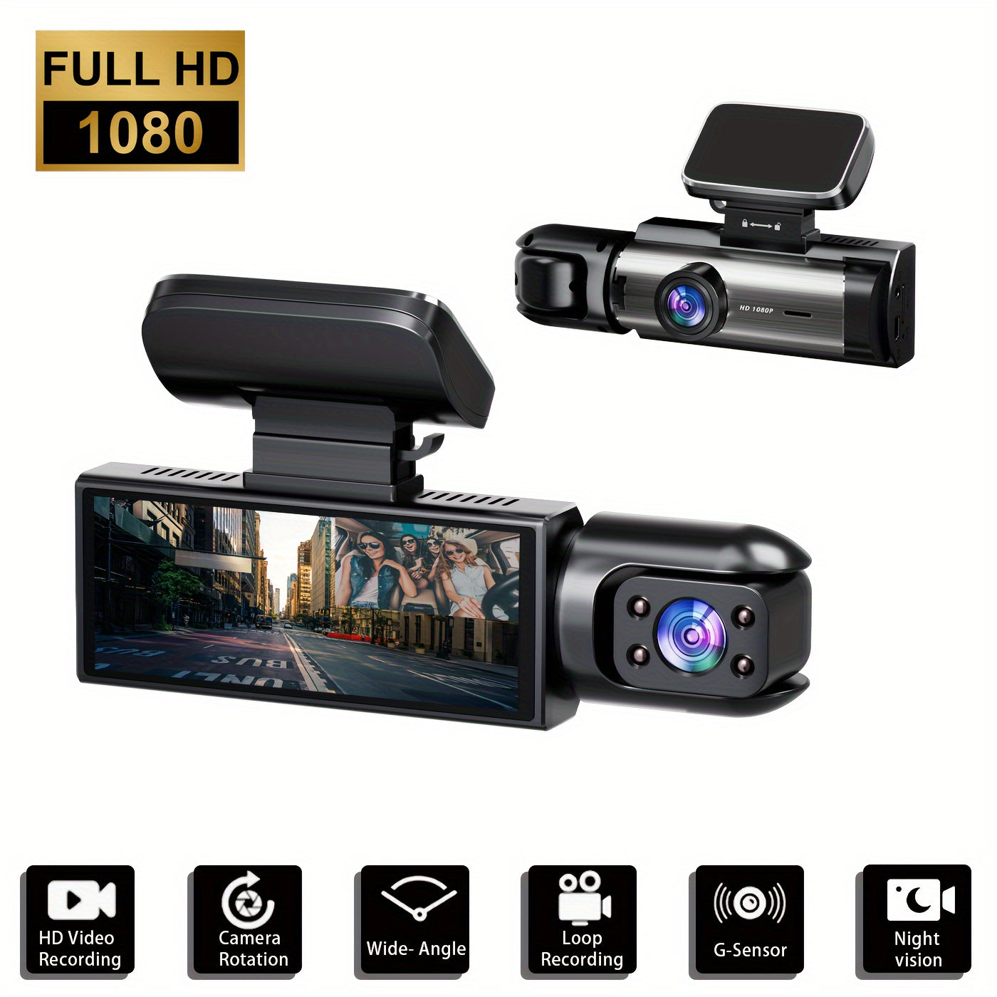1080P Dual Camera Dash Cam For Cars With IR Night Vision, Loop Recording, And Wide Angle Lens-3.16 Inch IPS Screen, 32GB Card Optional.