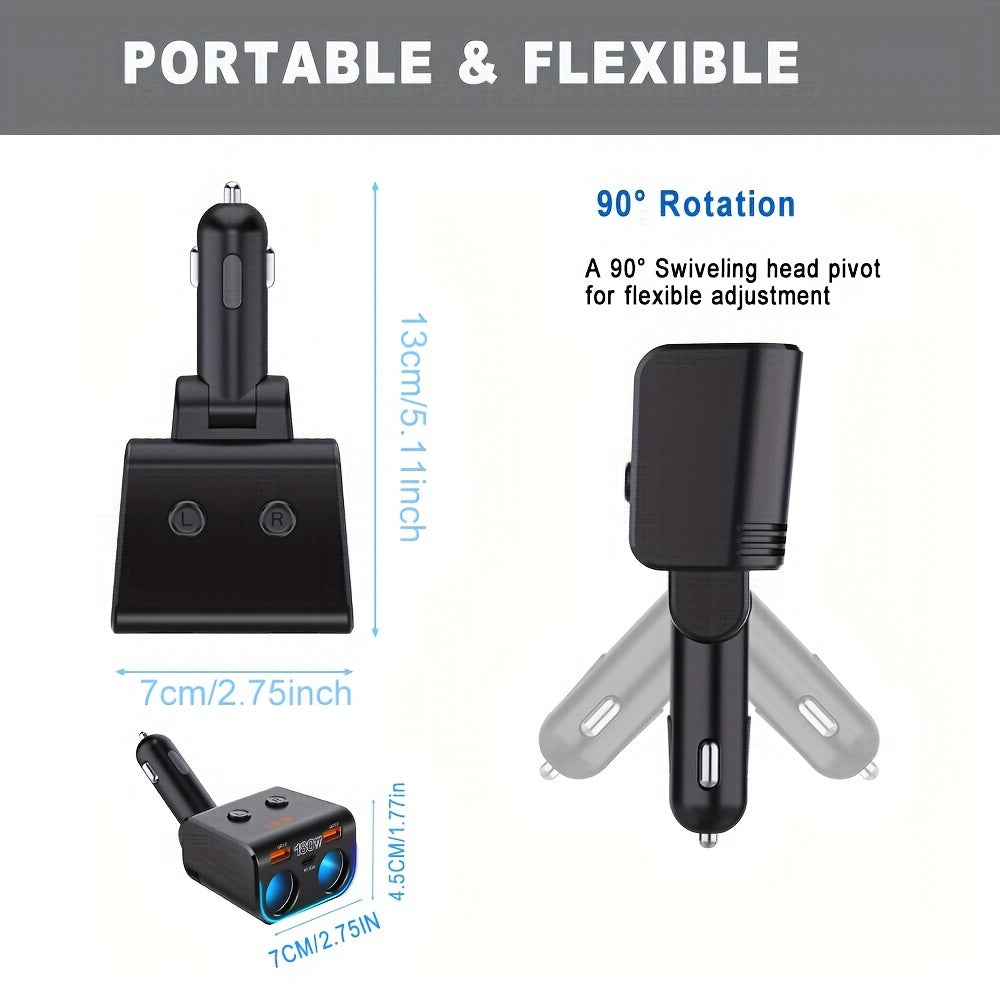 Dual QC3.0 Cigarette Lighter USB Charger 180W Car USB Charger with QC3.0 & PD Car Phone Charger Cigarette Lighter Splitter with LED Voltage Display For Phone, iPad, GPS, Dash Cam and More