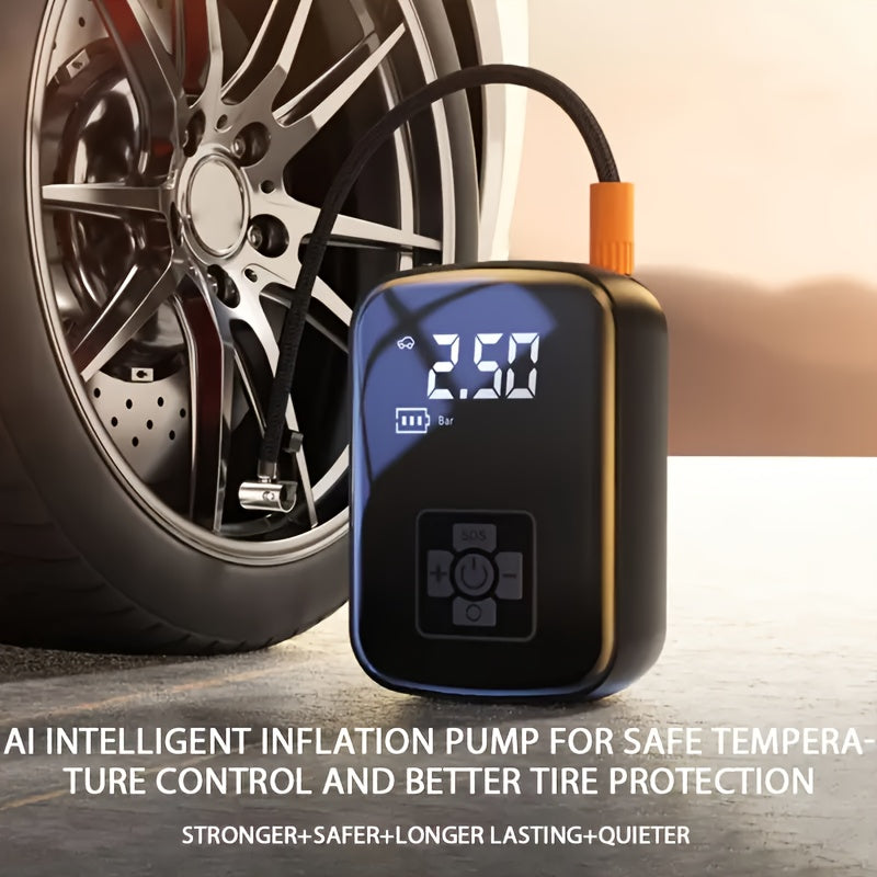1pc Portable Tire Inflator with Digital Display - Fast Cordless Air Compressor, USB Rechargeable, Multi-Function Nozzle Adapter, Long-Lasting Lithium Battery for Car, Motorcycle, Bicycle Tires & Balls - Auto Parts, Tire Infla