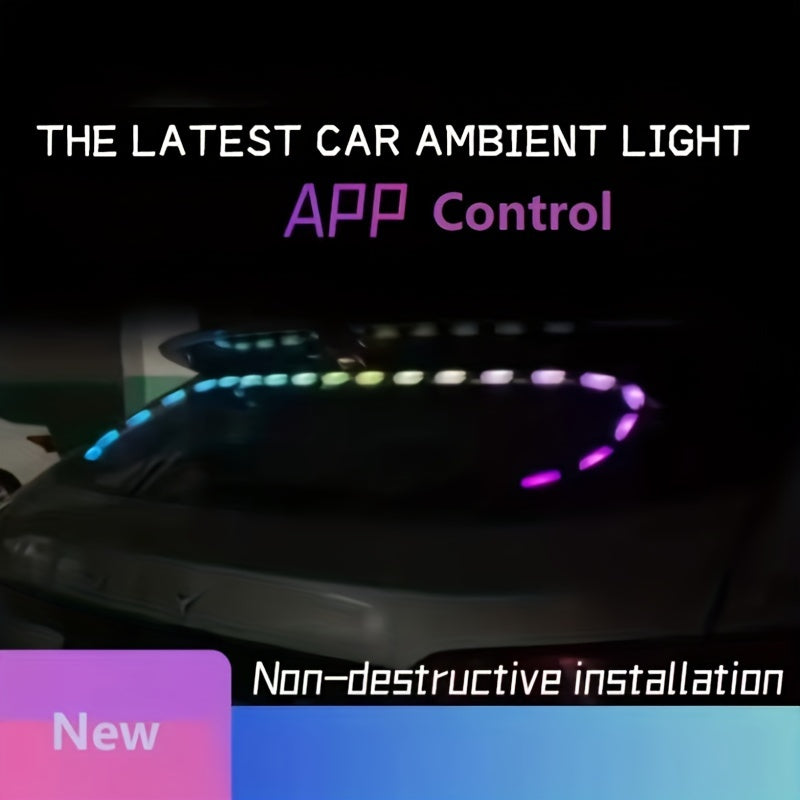 APP Remote Control Dual Control Car Atmosphere Lamp Interior Car Led Lights With Remote Music Sync Color Change RGB Rear Window Car Lighting Chasing Snake Streamer Rhythm Led Lamp With Car Charger 12V