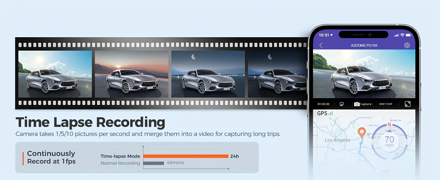 AZDOME 12" 4K Mirror Dash Cam, 4K Mirror Dash Cam with Touch Screen, Front And Rear, Rearview Mirror Camera, Split-Screen Display Rear View Mirror Camera, Dual Dash Camera for Cars, Night Vision, Parking Monitor, 64GB Card &