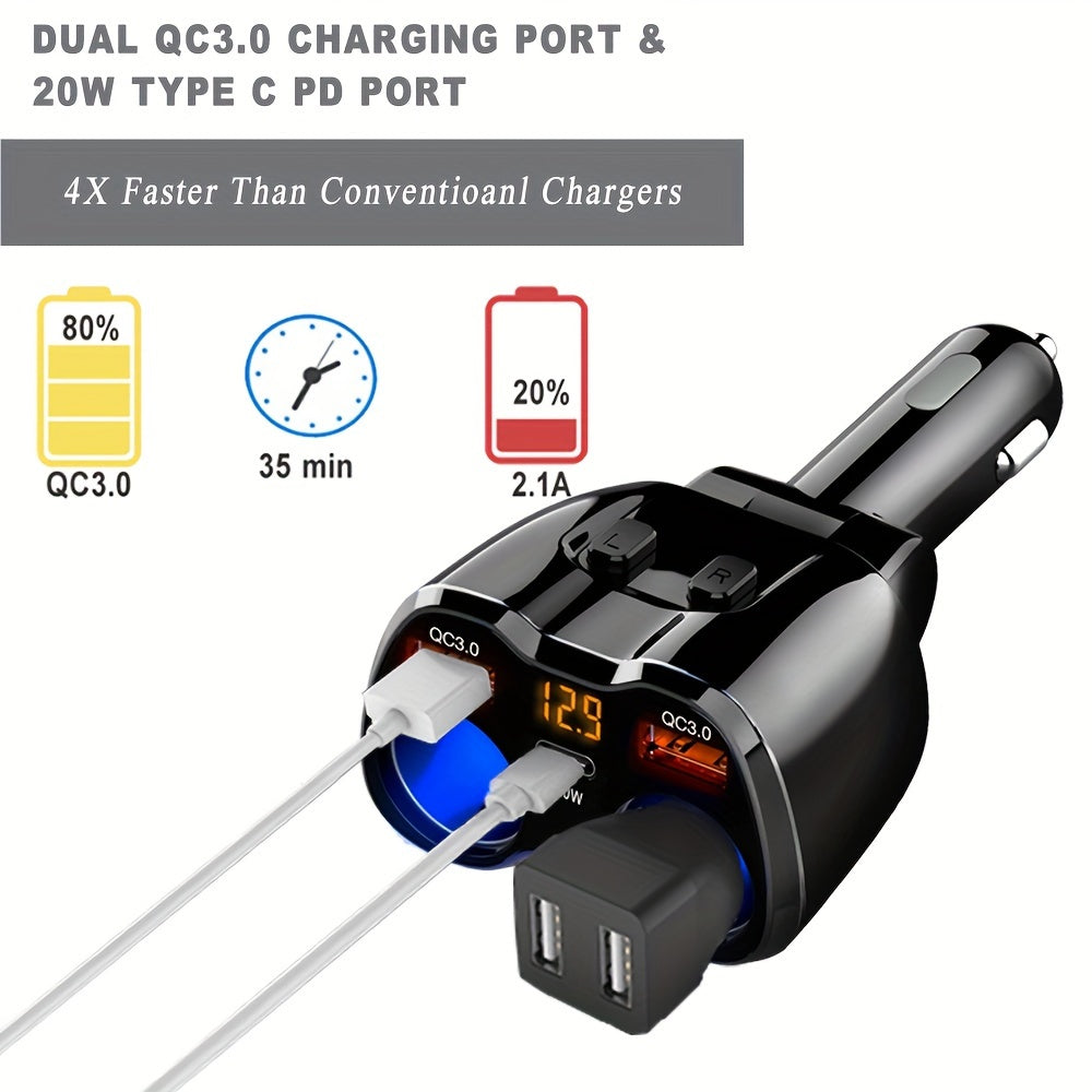 Cigarette Lighter Adapter, 150W 2 Sockets Car Cigarette Lighter Splitter Dual QC3.0 and 20W PD Type C Ports 12/24V Car Charger with ON/Off Switch for iPhone iPad Android Dash Cam