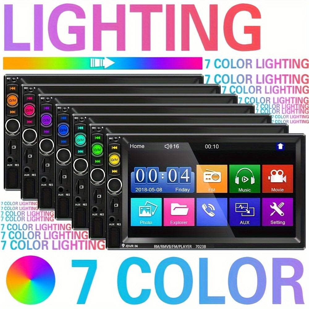 7-Inch HD Touch Screen Car Stereo Radio Audio Double Din BT Car Multimedia Player with Mirror Link USB FM Autoradio+Remote Control +Steering Control