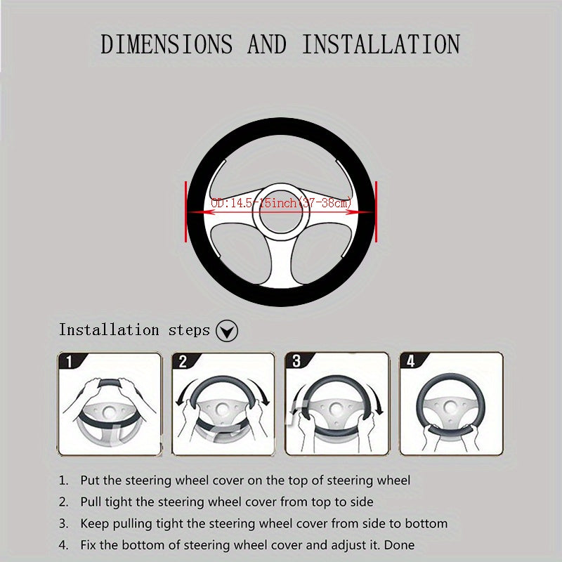 New Style, Rhinestone Inlaid, Artificial Diamond Grid PU Leather Car Steering Wheel Cover, soft And Comfortable, Suitable For Women And Girls.