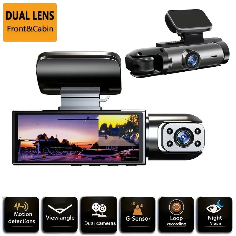 3.16 Inch IPS Screen Dash Cam - Capture Crystal-Clear 1080P Videos with Dual Cameras, IR Night Vision, Wide Angle Lens, G-Sensor, Loop Recording, and Perfect for Cars, Trucks, and SUVs