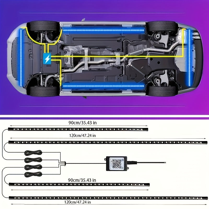 4Pcs Car Underglow Neon Accent Strip Lights, RGB 8 Color Sound Active Function Music Mode, App And Remote Dual Control Exterior Car LED Light RGB 16 Million Color Fits Trucks ATV UTV LED Light Exterior Strips, Car Under Body