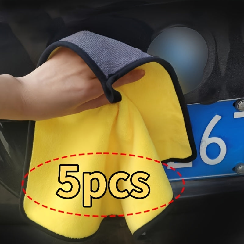 1/5-Pack Microfiber Car Cleaning Cloths - High Absorbency Car Wash Towels, Thickened & Lint-Free | Efficient Drying Without Residue (11.81x11.81inch/11.81x23.62inch) | Machine Washable Waxing & Polishing, Professional Auto De