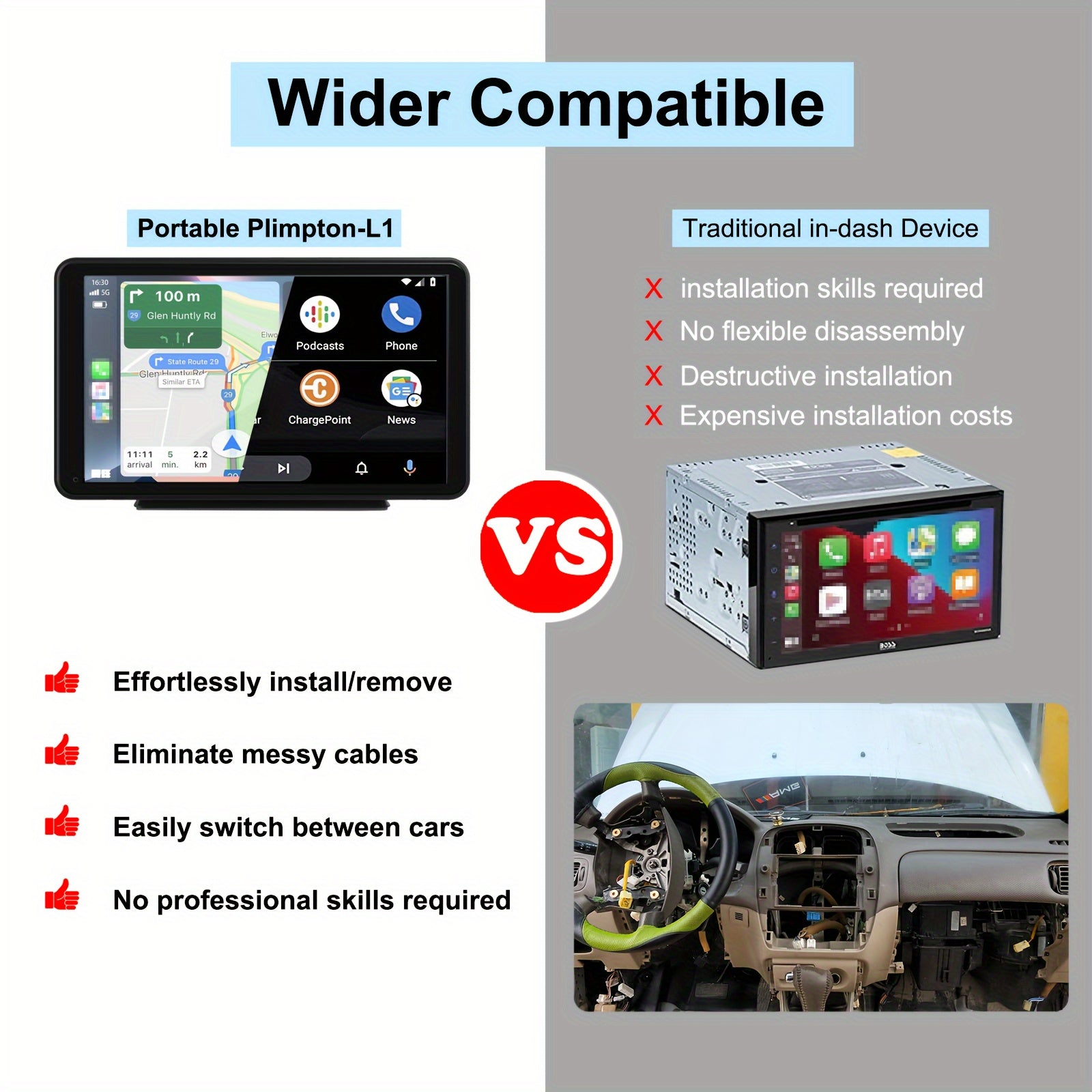 Plimpton, 2024 Car Navigation System Portable, Car Touch Screen Android&carplay, Carplay Screen For Car Portable 7 Inch, Wireless Car Play, Multimedia, Voice Control, BT, Mirror Link, Suitable For All Vehicles, Cars, Trucks,