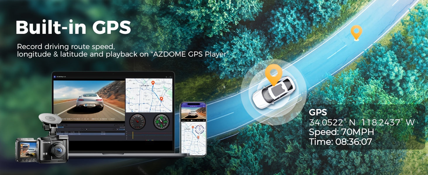 AZDOME GS63H Pro 4K Dash Cam Front And Rear, Built-in GPS, Speed, 5G WiFi Dash Camera For Cars, 2160P UHD 30fps Dashcam With APP, 2.4" IPS Screen, WDR, 64GB Card Included, Super Night Vision, 24H Parking Mode