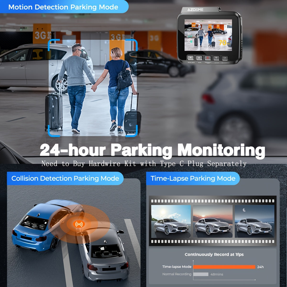 AZDOME GS63H Pro 4K Dash Cam Front And Rear, Built-in GPS, Speed, 5G WiFi Dash Camera For Cars, 2160P UHD 30fps Dashcam With APP, 2.4" IPS Screen, WDR, 64GB Card Included, Super Night Vision, 24H Parking Mode