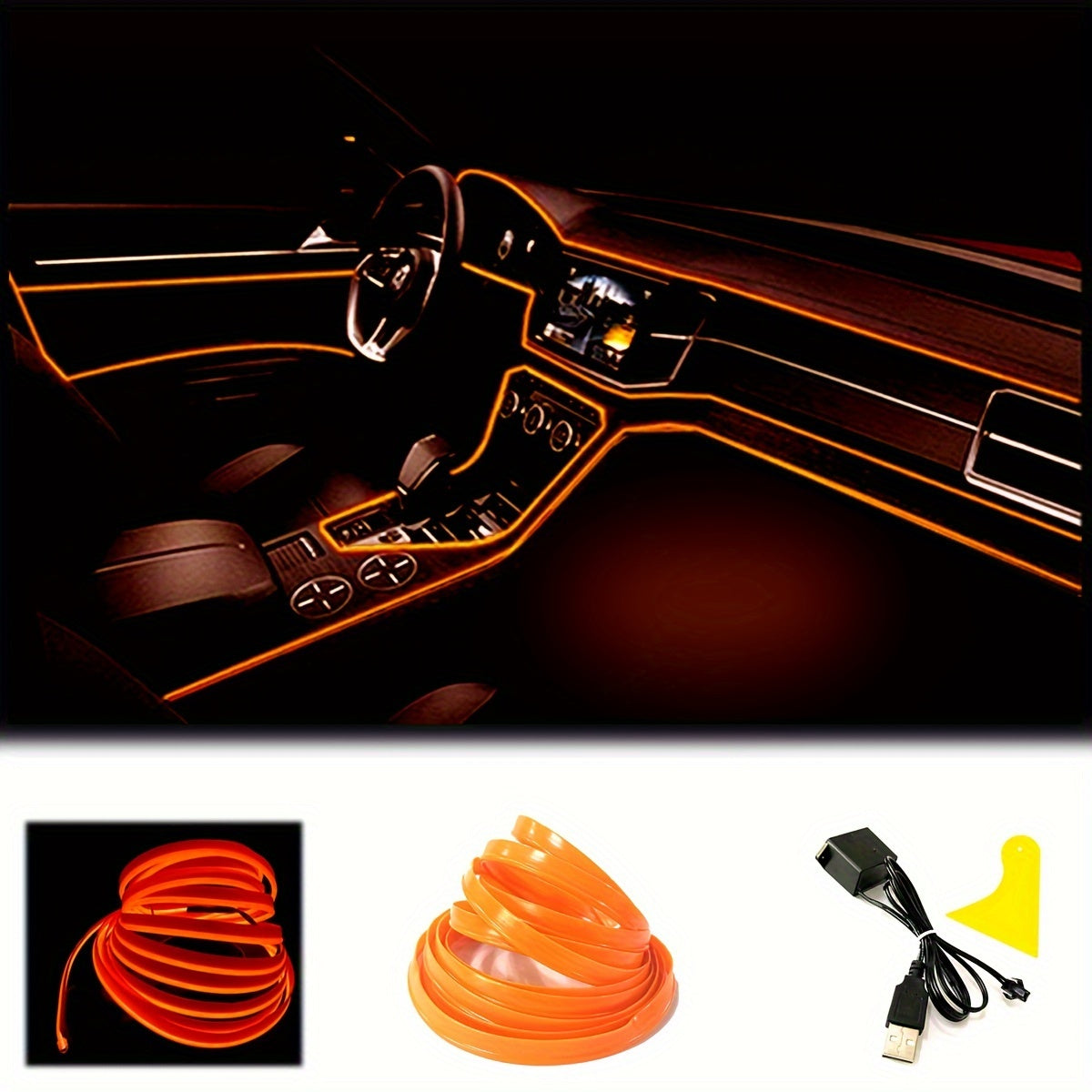 El Wire Pink  Interior Car LED Strip Lights, 10M Neon Wire USB 5V with Fuse Protection for Automotive Car Interior Decoration with 6mm Sewing Edge