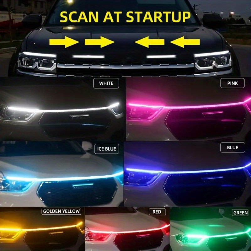 Car LED Hood Light Universal Flexible Scan Light Strip Car Decoration Atmosphere Light Ambient Atmosphere White Ice Blue