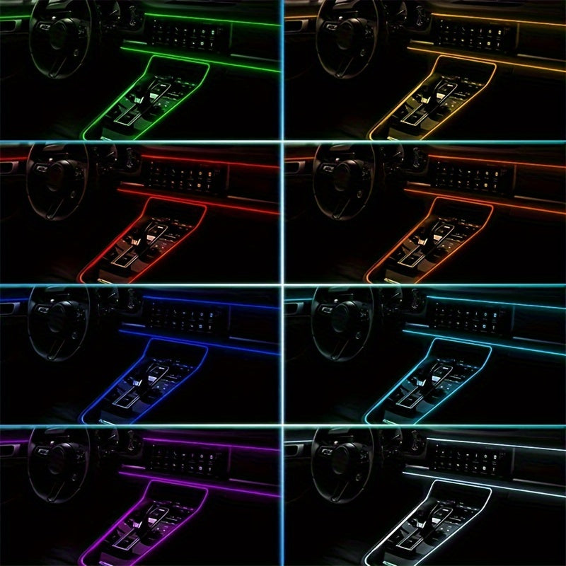 1 Set Interior Car LED Strip Lights, Kit with Wireless App, RGB 5 in 1 Ambient Lighting Kits with 236 inches Fiber Optic, 16 Million Colors Car Neon Lights, Sync to Music, Universal 5V 12V