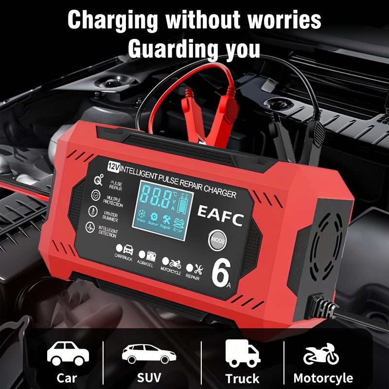 Car Battery Charger, 12V 6A Smart Battery Trickle Charger Auto 12V 24V Battery Maintainer for Car Truck Motorcycle Lawn Mower Marine Lead Acid Battery, Vehicle Battery Maintenance, Automotive Battery Care, Compact Charger, Po