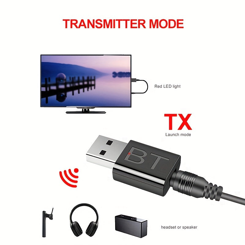 2-in-1 Wireless Bluetooth Transmitter Receiver - Mini 3.5MM AUX Audio Adapter for TV, Speaker, Earphone - LED Indicator, Car Kit, USB Adapter, Compact Design for Easy Portability