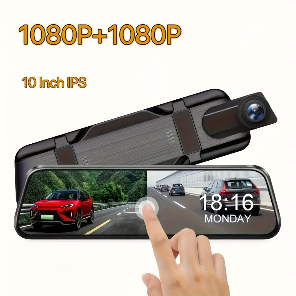 10 Inch Full Touch Screen Front 1080P & 1080P Rear Dash Cam, Front 170° & Rear 150° Wide Angle View, Super Night Vision, Adjustable Front Camera, Split Screen Display, Emergency Video Lock, Parking Mode, Loop Recording, Eas