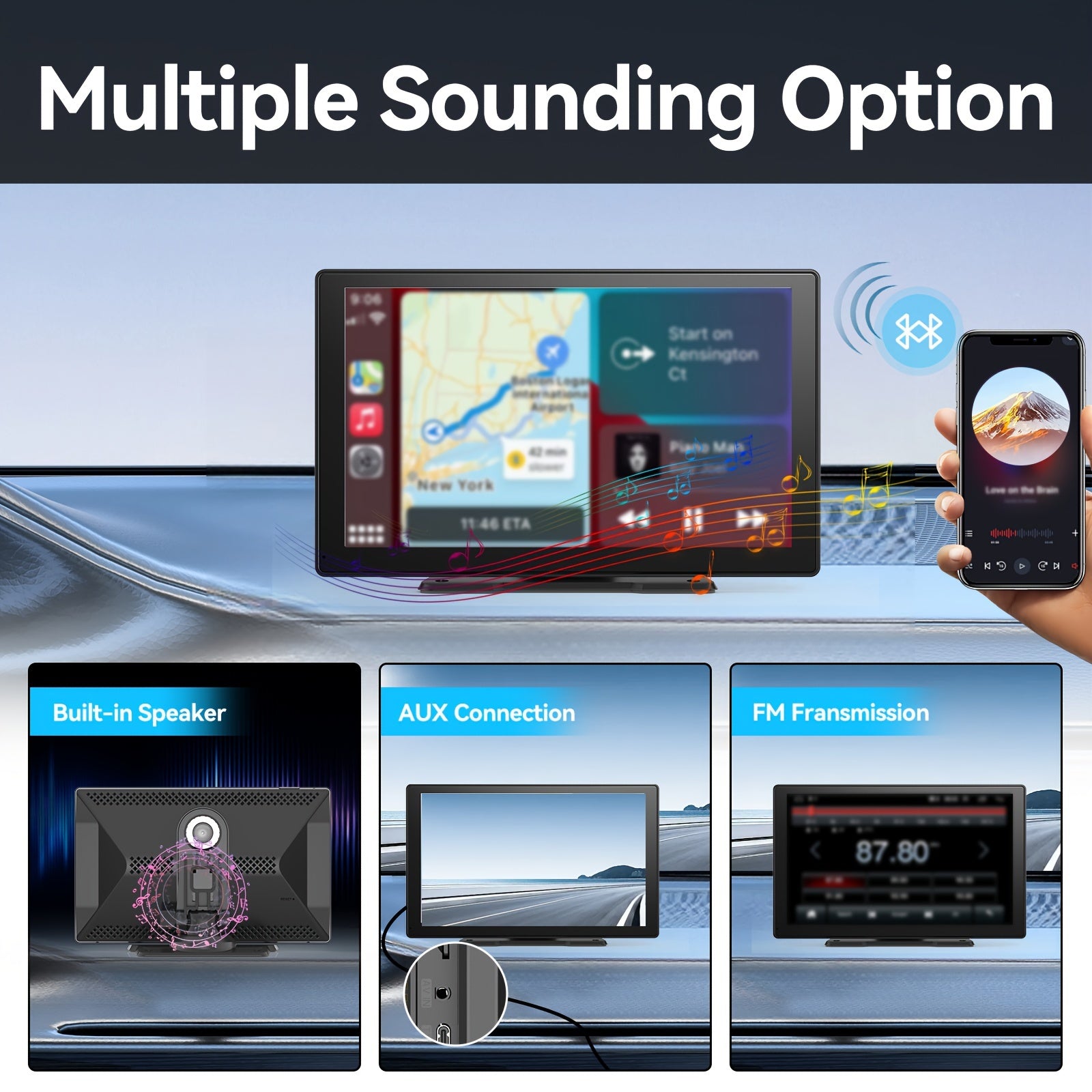 9" Wireless Carplay Screen for Car Stereo - Universal Smart System with Dash Cam, 64G TF Card, GPS Navigation, Mirror Link, FM, Phone Holder Replacement, and Voice Control for All Vehicles