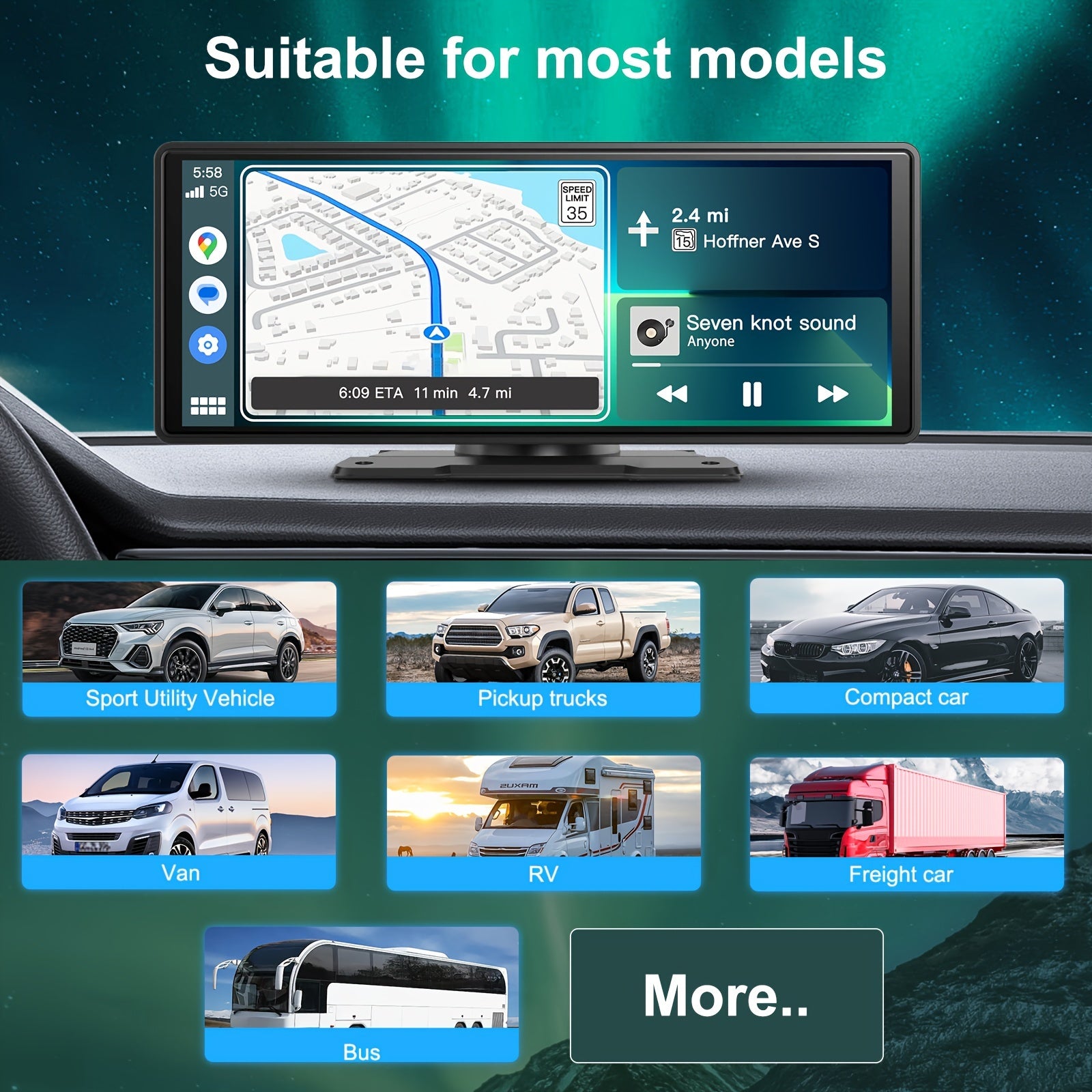 10.26 Inch/26.16cm Portable Wireless Carplayer Screen, Wireless Android Auto Car Play Car Radio, WiFi Video, Car Audio Receivers GPS Navigation Mirror Link, Double B&T, FM, Siri, Mp5 Player, Optional Backup Camera