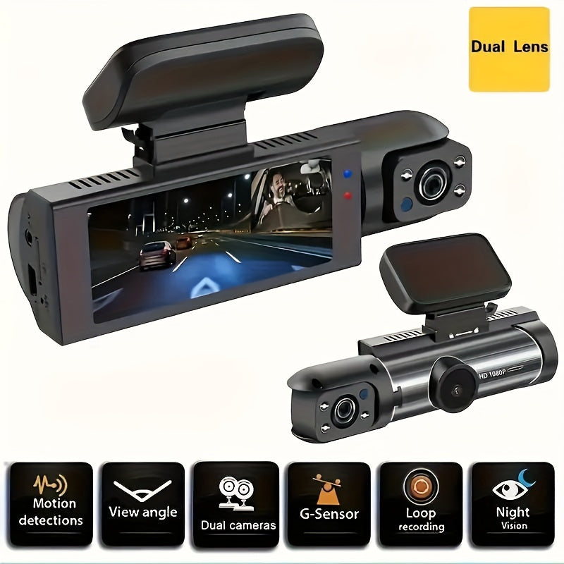 1080P Dual Camera, Dash Cam For Cars, Front And Inside, Car Camera With IR Night Vision, Loop Recording, Wide Angle Car DVR Camera With 3.16 Inch IPS Screen, Dual Lens Car Dashboard Video Cam, with 32GB SD Card