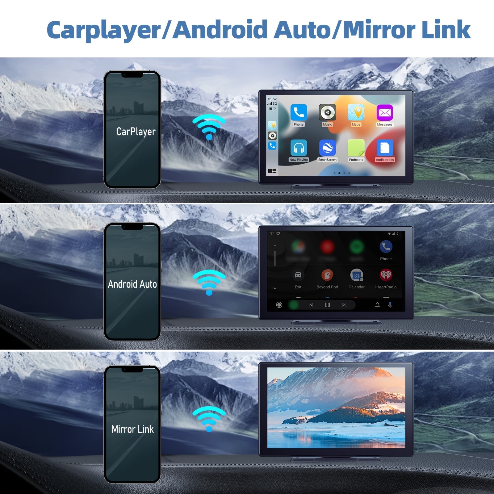 9-Inch Portable Wireless Car Player - Car Video with 4K Dash Cam, 64G TF Card, Android Auto Car Play, Voice Control, Phone Holder, Mirro Link, Navigation Screen and Upgraded Car Audio Receiver