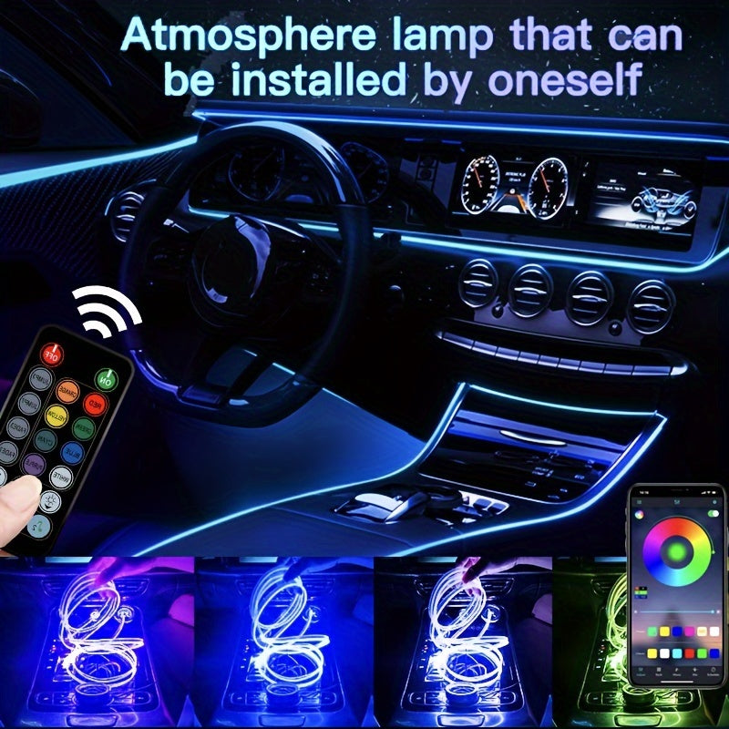 Interior Car LED Strip Lights With Wireless APP And Remote Control, 5 In 1 Ambient Lighting Kits With 236 Inches Fiber Optic, 16 Million Colors Car Neon Lights, Sync To Music