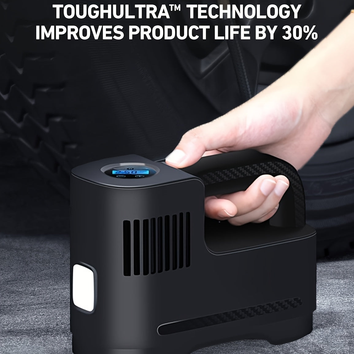 Tire Inflator Portable Air Compressor Tire Air Pump for Car Tires - Car Accessories, 12V DC Auto Pump with Digital Pressure Gauge, Emergency LED Light for Bicycle, Balloons, Black