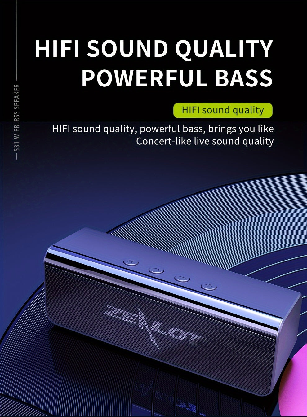 ZEALOT S31 10w Futuristic Portable Wireless Speaker, 10 Hours Playtime Loud Stereo, Compatible With Mobile Phone/Tablet/Tv. Tf/Usb/Aux Compatible, Speaker For Home/Car/Outdoor/Camping, Gift For Thanksgiving/Christmas